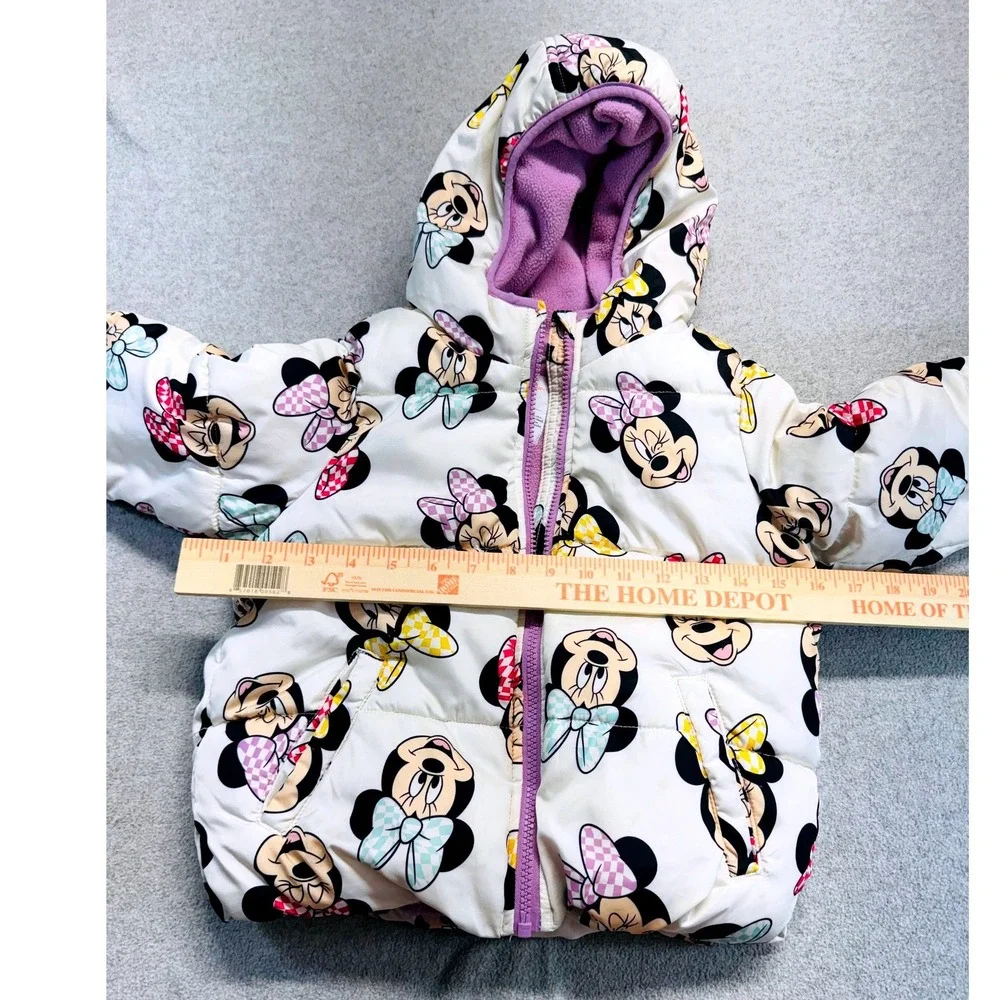 Disney Jumping Beans Puffer Jacket Kids 5T White Minnie Mouse Fleece Lined Coat
